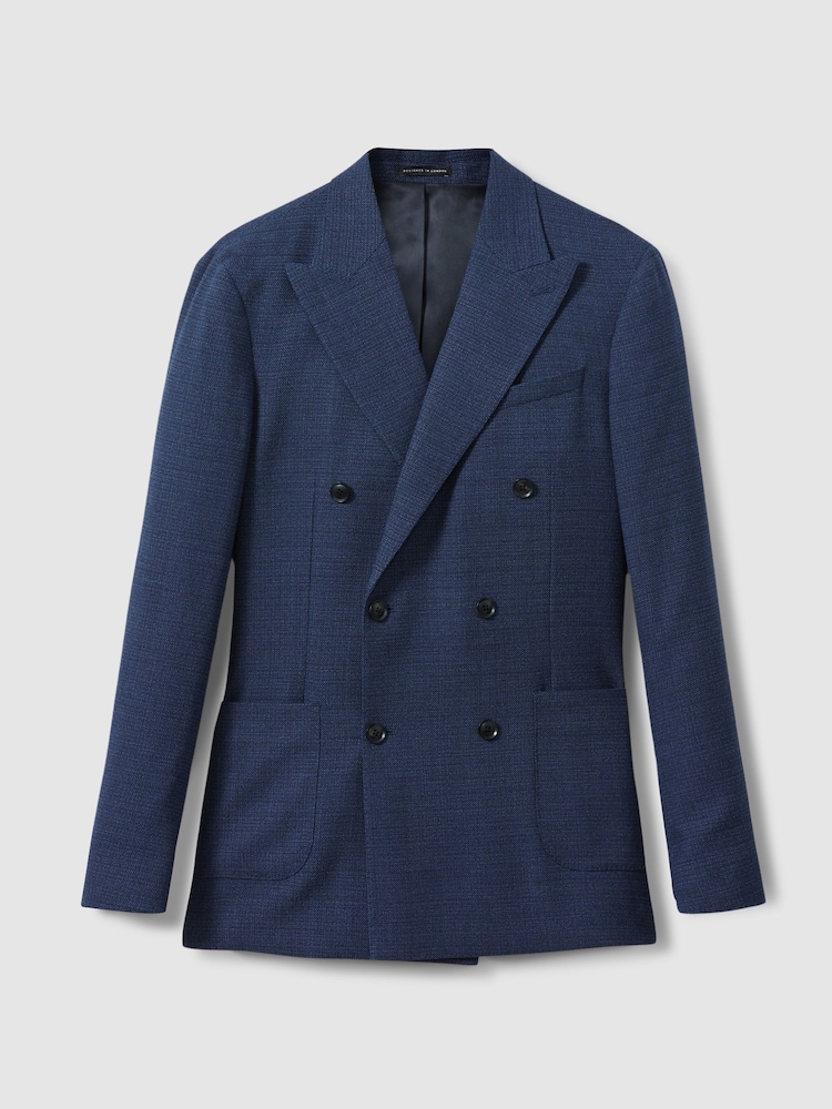 Reiss Indigo Gwynne Wool Blend Double Breasted Blazer - Image 2 of 7