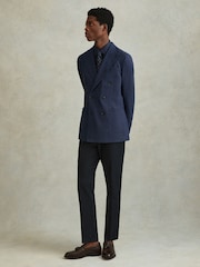 Reiss Indigo Gwynne Wool Blend Double Breasted Blazer - Image 3 of 7