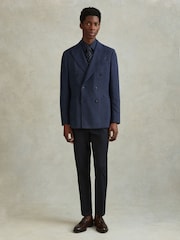 Reiss Indigo Gwynne Wool Blend Double Breasted Blazer - Image 4 of 7