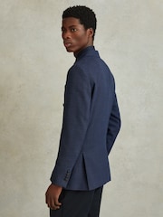 Reiss Indigo Gwynne Wool Blend Double Breasted Blazer - Image 5 of 7