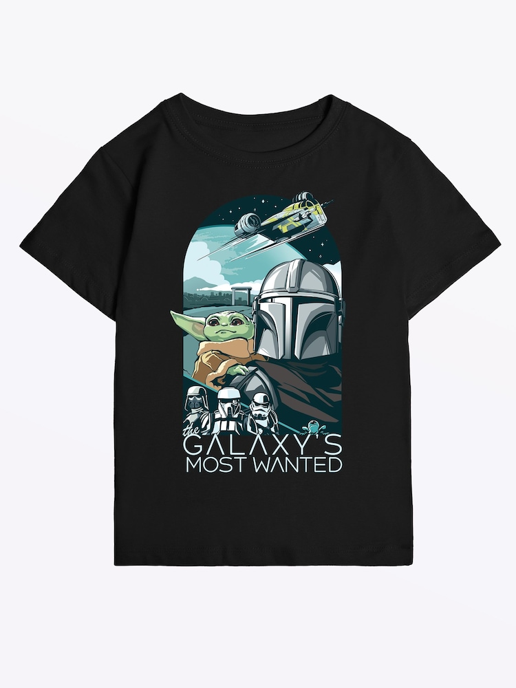 Rags & Rascals Black Star Wars Mandalorian & Grogu Galaxy T-Shirt - Image 1 of 3 Rags & Rascals Black Star Wars Mandalorian & Grogu Galaxy T-Shirt - Image 1 of 3