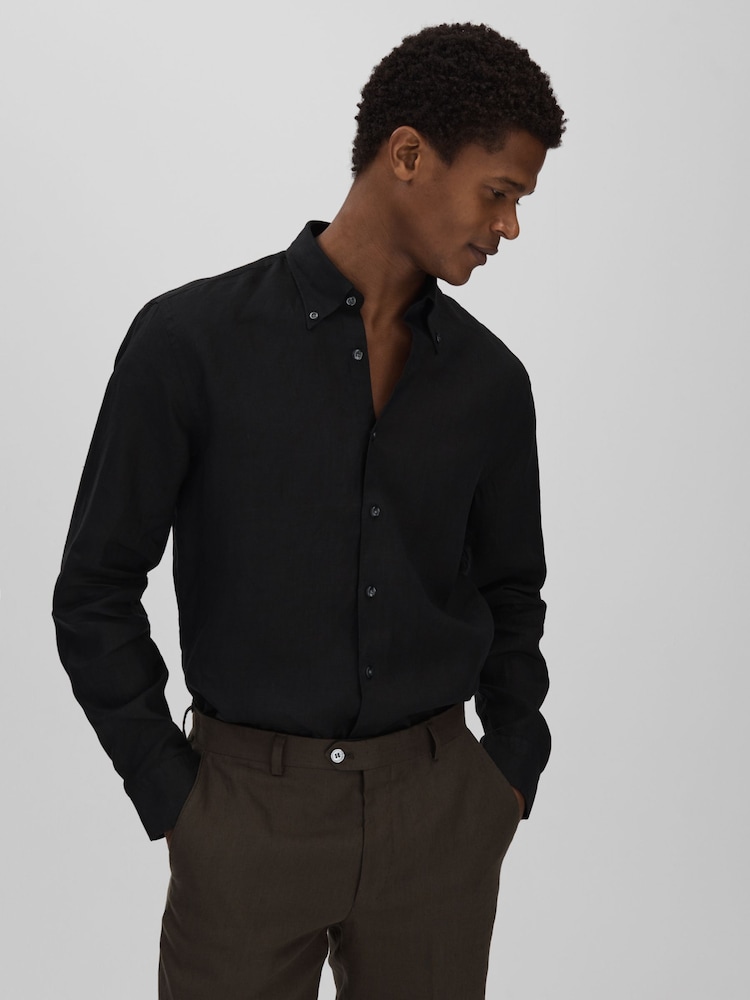 Oscar Jacobson Linen Button Down Collar Shirt - Image 1 of 5