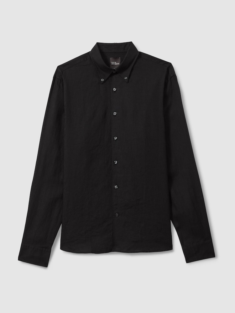 Oscar Jacobson Linen Button Down Collar Shirt - Image 2 of 5
