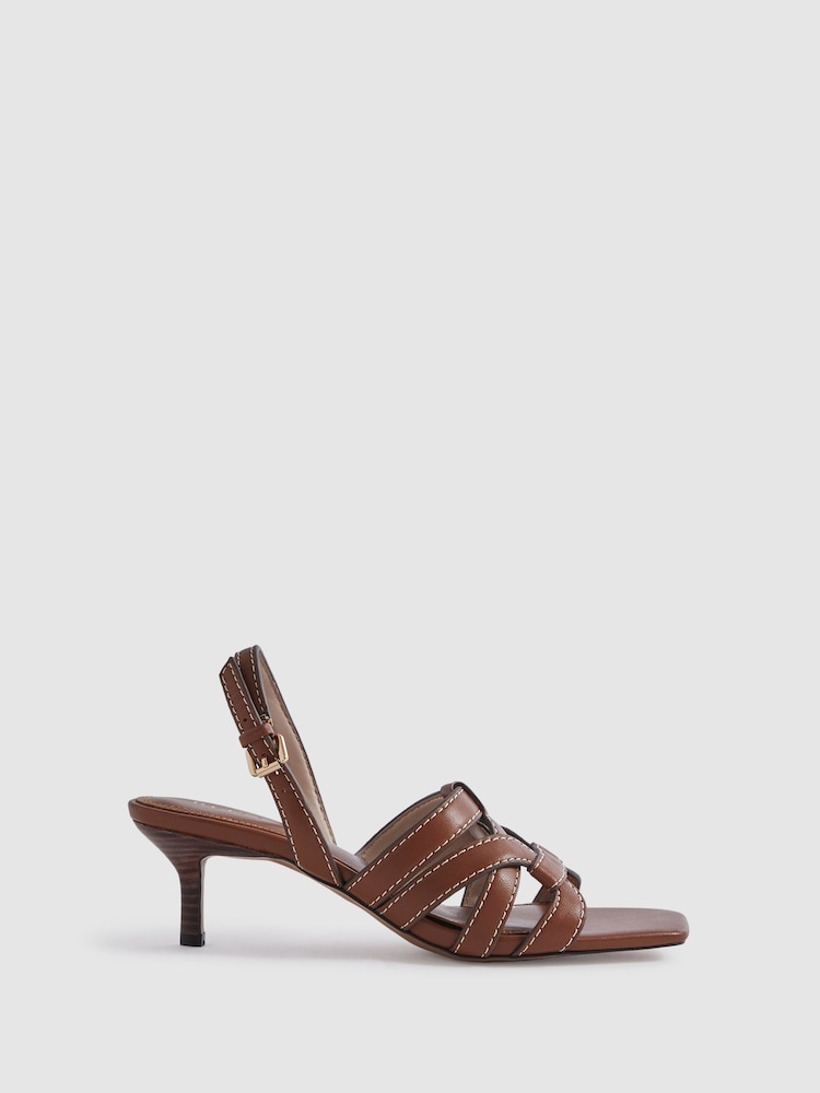 Reiss Tan Nina Leather Strappy Kitten Heels - Image 1 of 5