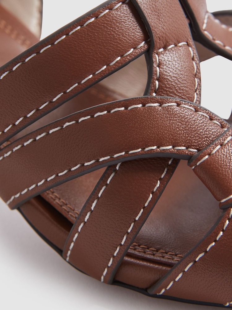 Reiss Tan Nina Leather Strappy Kitten Heels - Image 5 of 5