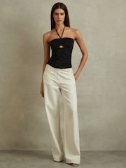 Reiss Black Solare Ruched Halterneck Top - Image 1 of 6
