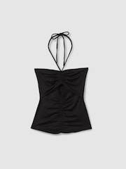 Reiss Black Solare Ruched Halterneck Top - Image 2 of 6