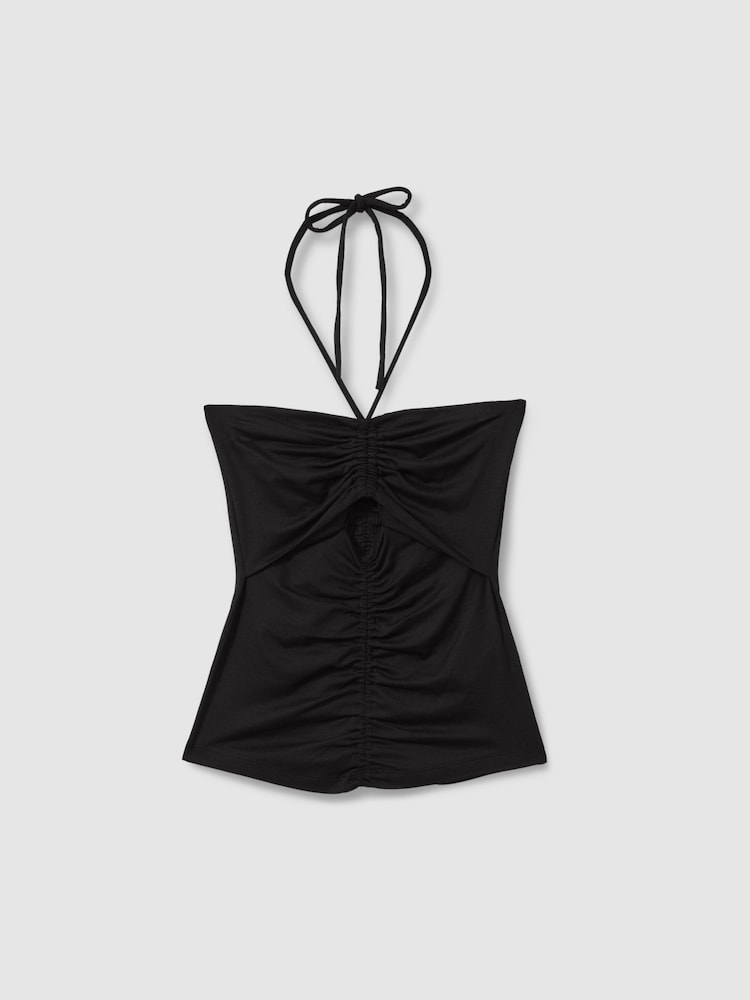 Reiss Black Solare Ruched Halterneck Top - Image 2 of 6