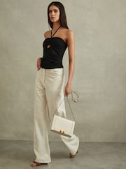Reiss Black Solare Ruched Halterneck Top - Image 4 of 6