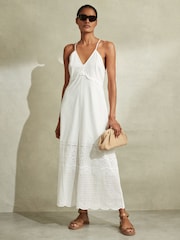 Reiss White Tate Cotton Broderie Maxi Dress - Image 1 of 6