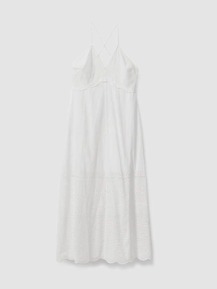 Reiss White Tate Cotton Broderie Maxi Dress - Image 2 of 6