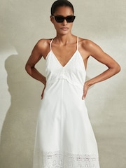 Reiss White Tate Cotton Broderie Maxi Dress - Image 3 of 6
