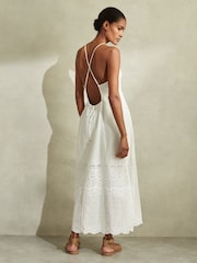Reiss White Tate Cotton Broderie Maxi Dress - Image 5 of 6