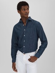 Oscar Jacobson Denim Cutaway Collar Shirt - Image 1 of 5