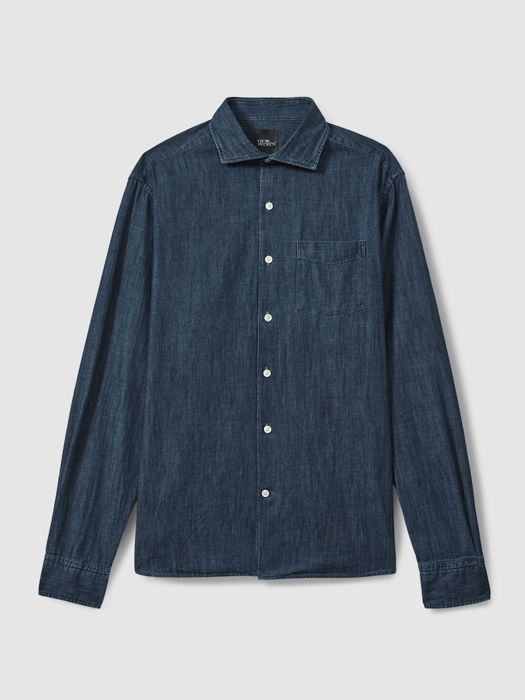 Oscar Jacobson Denim Cutaway Collar Shirt - Image 2 of 5