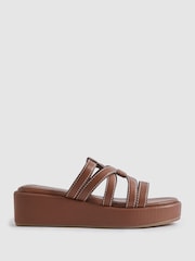 Reiss Tan Naya Leather Strappy Platform Sandals - Image 1 of 5
