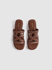 Reiss Tan Naya Leather Strappy Platform Sandals - Image 3 of 5