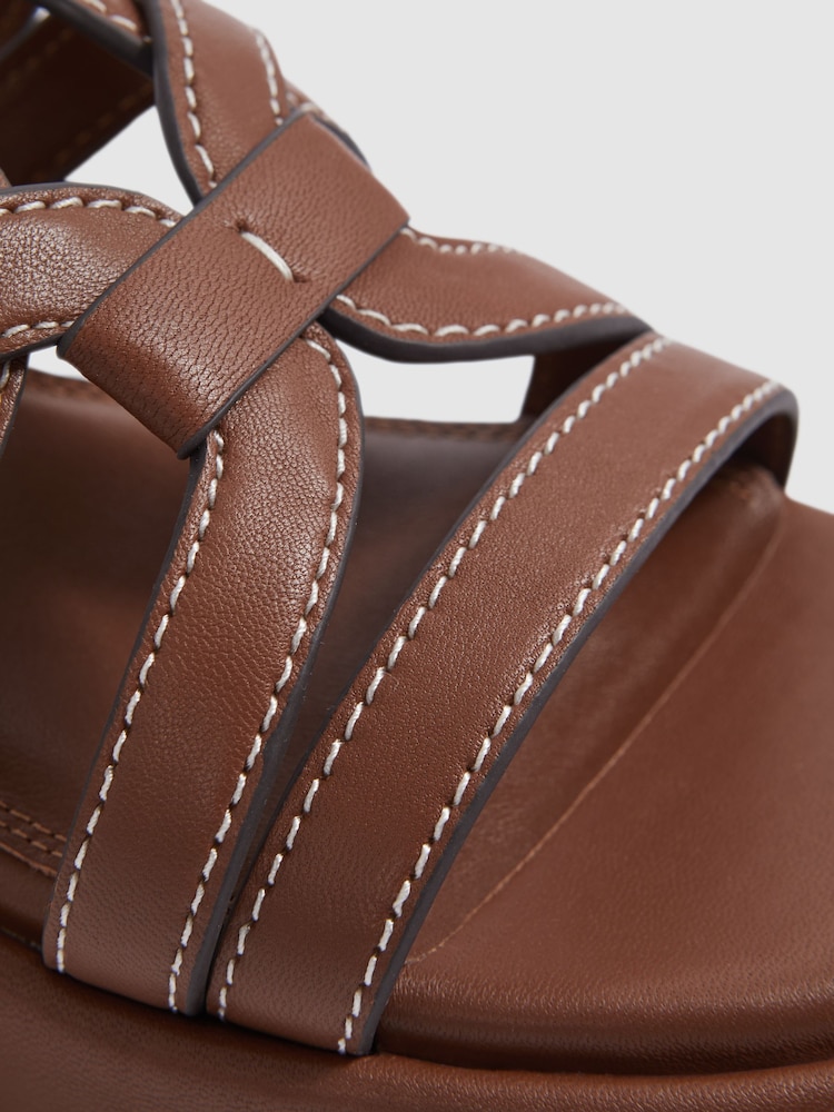 Reiss Tan Naya Leather Strappy Platform Sandals - Image 5 of 5