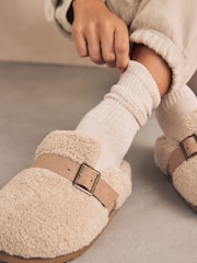 Beige Borg Buckle Mule Slippers - Image 2 of 7