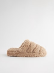 Hellbraun - Gesteppte Flatform-Slipper aus Kunstpelz - Bild 3 von 6