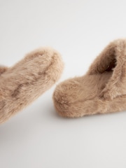 Hellbraun - Gesteppte Flatform-Slipper aus Kunstpelz - Bild 4 von 6