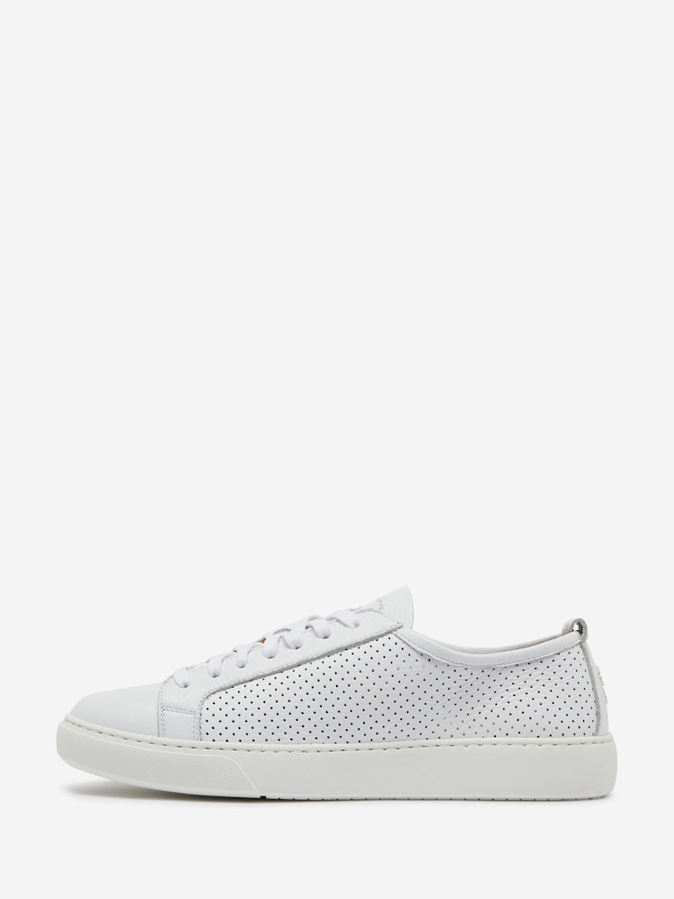 Oliver Sweeney White Perforated Deer Leather Trainers - Image 2 of 5