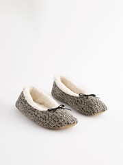 Black/White Zebra Print Faux Fur Lined Ballet Slippers - Image 3 of 8