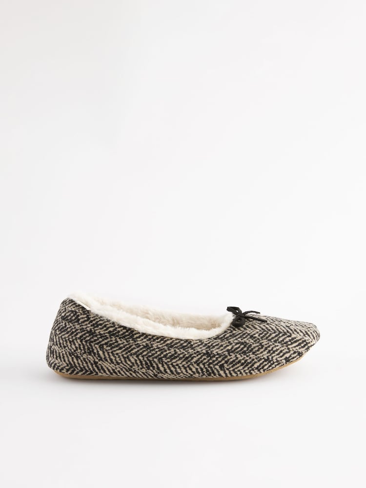 Black/White Zebra Print Faux Fur Lined Ballet Slippers - Image 4 of 8