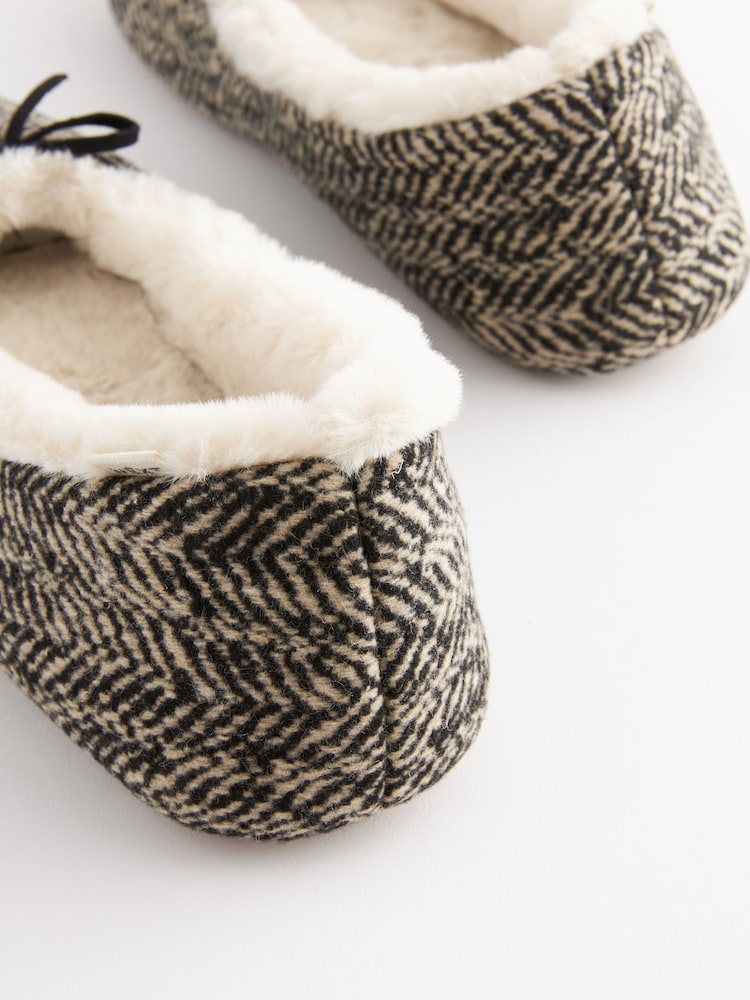 Black/White Zebra Print Faux Fur Lined Ballet Slippers - Image 7 of 8