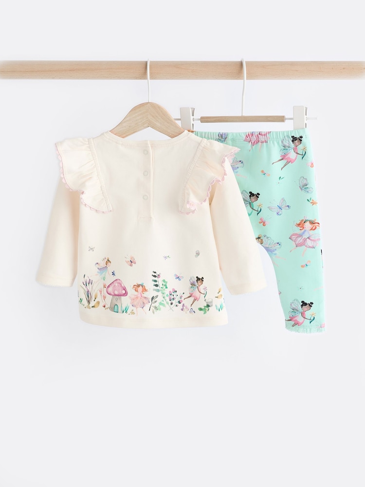 White/Green Baby Long Sleeve Top And Leggings Set - Image 4 of 14