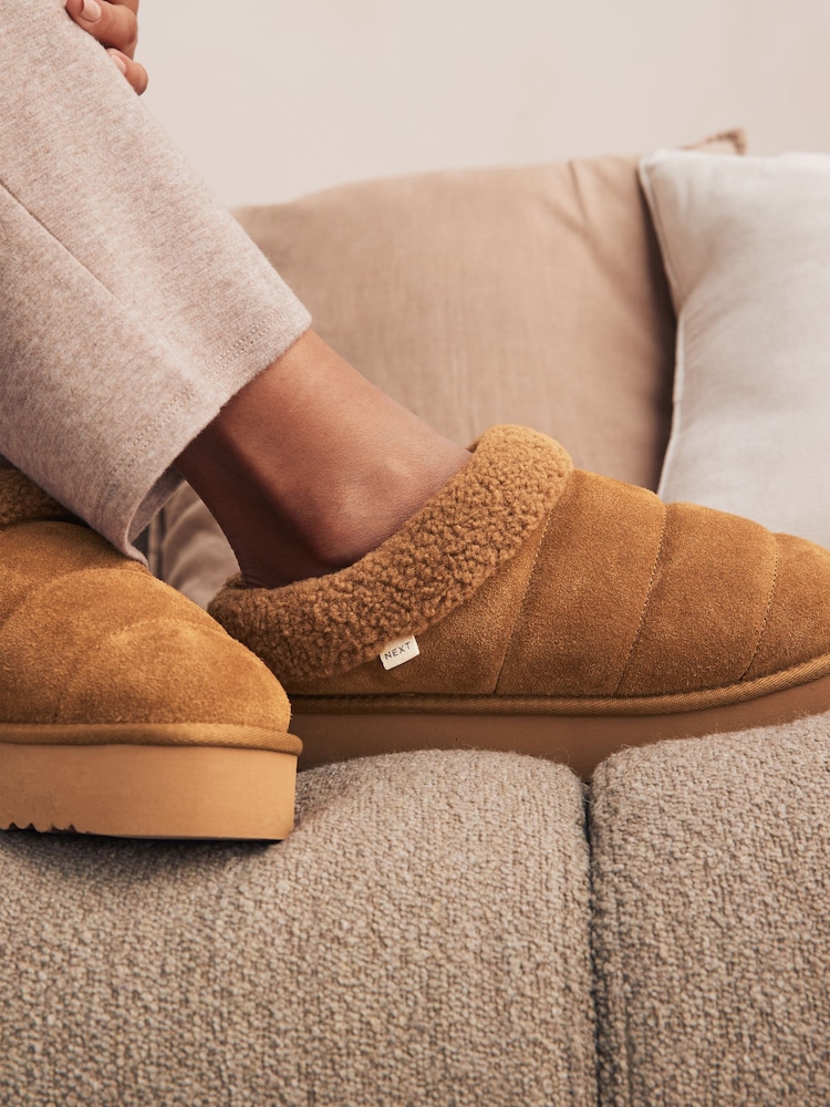 Tan Brown Borg Flatform Shoot Slippers - Image 2 of 6