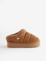 Tan Brown Borg Flatform Shoot Slippers - Image 3 of 6