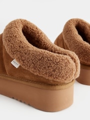 Tan Brown Borg Flatform Shoot Slippers - Image 5 of 6