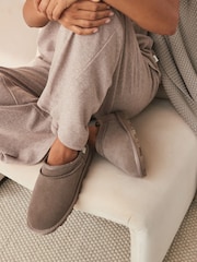 Mink Brown Faux Fur Lined Suede Shoot Slippers - Image 1 of 8