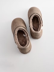 Mink Brown Faux Fur Lined Suede Shoot Slippers - Image 5 of 8