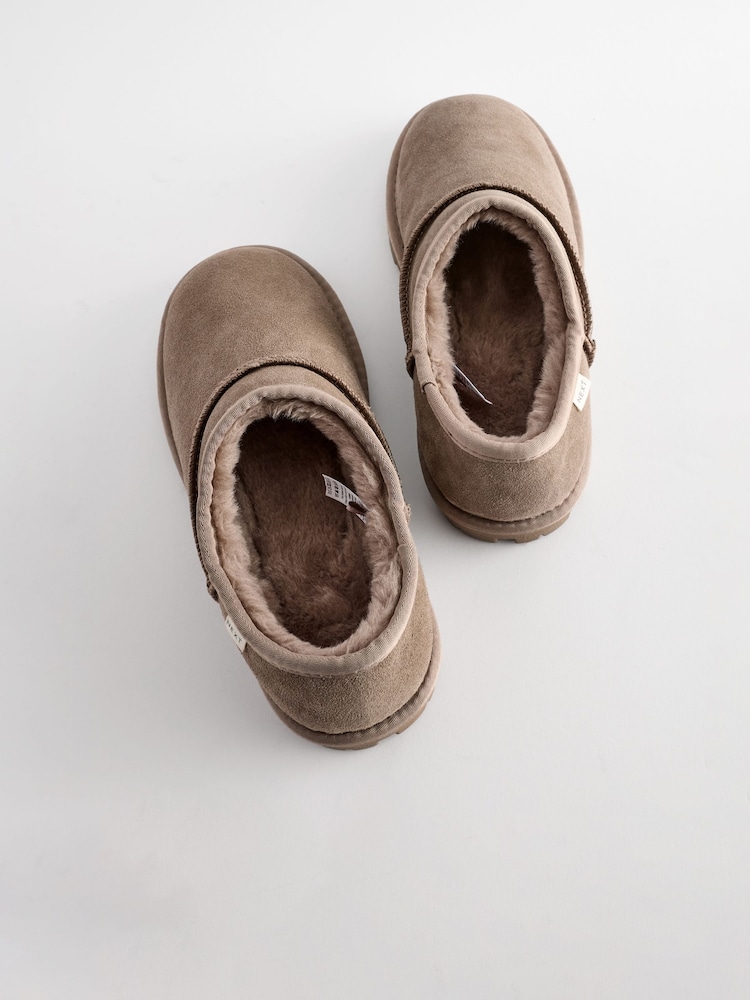 Mink Brown Faux Fur Lined Suede Shoot Slippers - Image 5 of 8