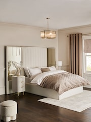 Casual Boucle Natural Oyster Cerys Upholstered Hotel Bed Frame with Ottoman Storage and Mirrors - Image 1 of 11