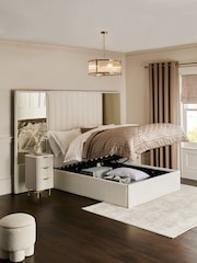 Casual Boucle Natural Oyster Cerys Upholstered Hotel Bed Frame with Ottoman Storage and Mirrors - Image 2 of 11