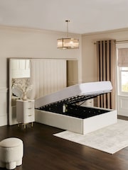 Casual Boucle Natural Oyster Cerys Upholstered Hotel Bed Frame with Ottoman Storage and Mirrors - Image 3 of 11