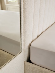 Casual Boucle Natural Oyster Cerys Upholstered Hotel Bed Frame with Ottoman Storage and Mirrors - Image 6 of 11