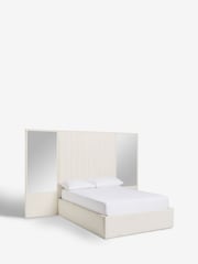 Casual Boucle Natural Oyster Cerys Upholstered Hotel Bed Frame with Ottoman Storage and Mirrors - Image 8 of 11