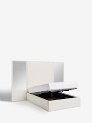 Casual Boucle Natural Oyster Cerys Upholstered Hotel Bed Frame with Ottoman Storage and Mirrors - Image 9 of 11