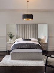 Wool Blend Grey Cerys Upholstered Hotel Bed Frame with Ottoman Storage and Mirrors - Image 1 of 9