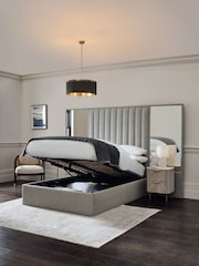 Wool Blend Grey Cerys Upholstered Hotel Bed Frame with Ottoman Storage and Mirrors - Image 2 of 9