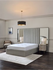 Wool Blend Grey Cerys Upholstered Hotel Bed Frame with Ottoman Storage and Mirrors - Image 3 of 9