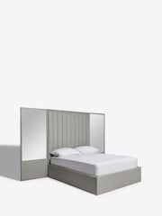 Wool Blend Grey Cerys Upholstered Hotel Bed Frame with Ottoman Storage and Mirrors - Image 7 of 9