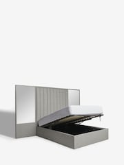 Wool Blend Grey Cerys Upholstered Hotel Bed Frame with Ottoman Storage and Mirrors - Image 8 of 9