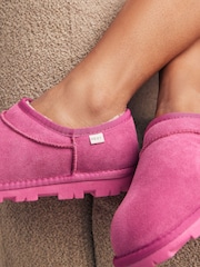 Pink Faux Fur Lined Suede Shoot Slippers - Image 3 of 8