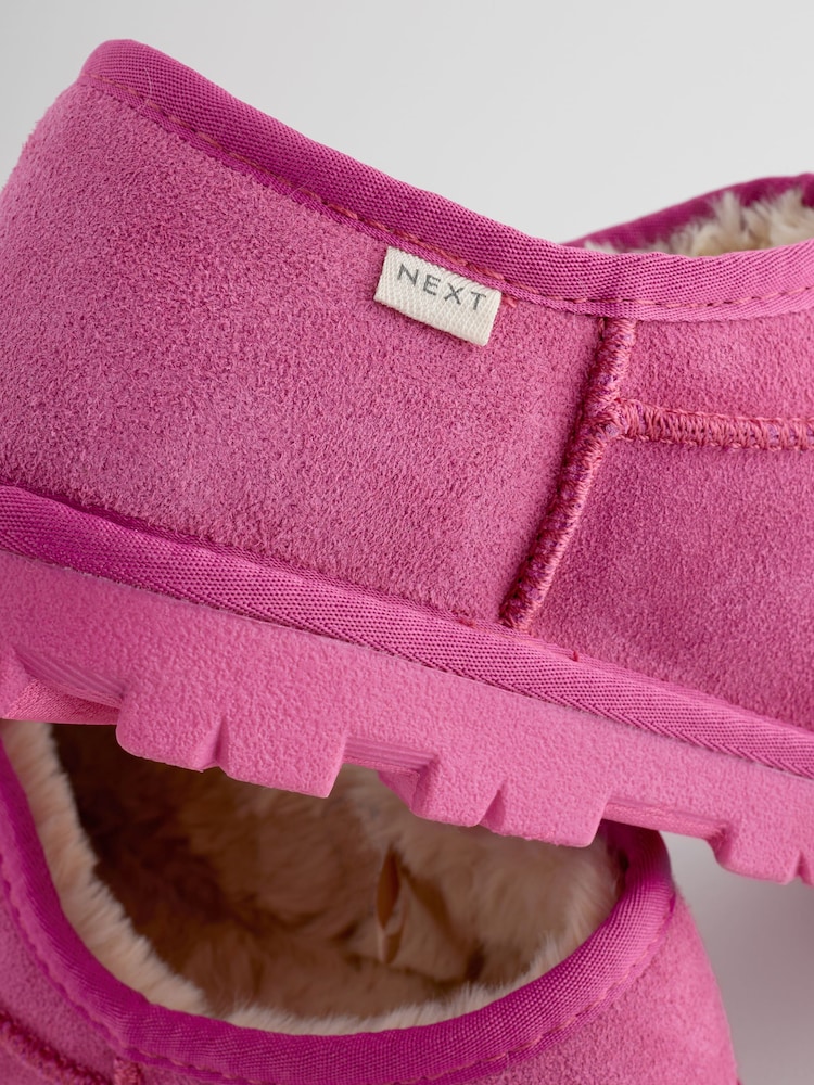 Pink Faux Fur Lined Suede Shoot Slippers - Image 8 of 8