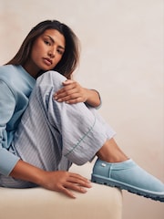 Blue Faux Fur Lined Suede Shoot Slippers - Image 1 of 7